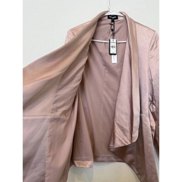 NEW EXPRESS SATIN TIE FRONT BLAZER L Mauve Dusty Pink - Picture 3 of 8